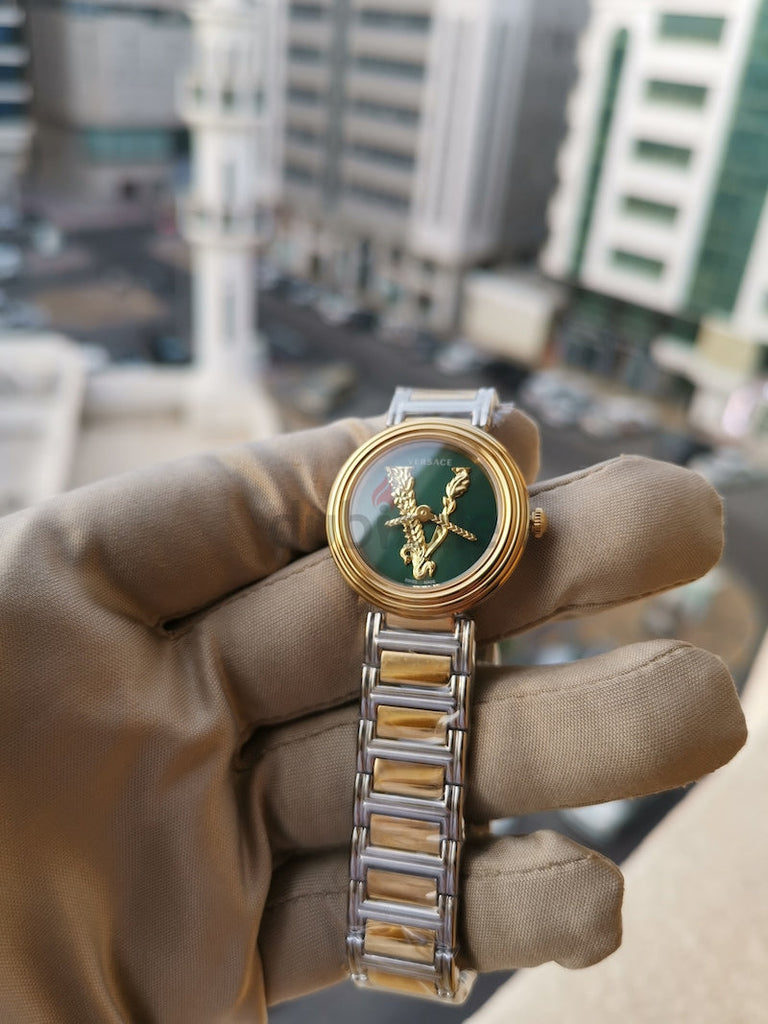 Versace Virtus Quartz Green Dial Two Tone Steel Strap Watch For Women - VET300821 Buy Now By Versace