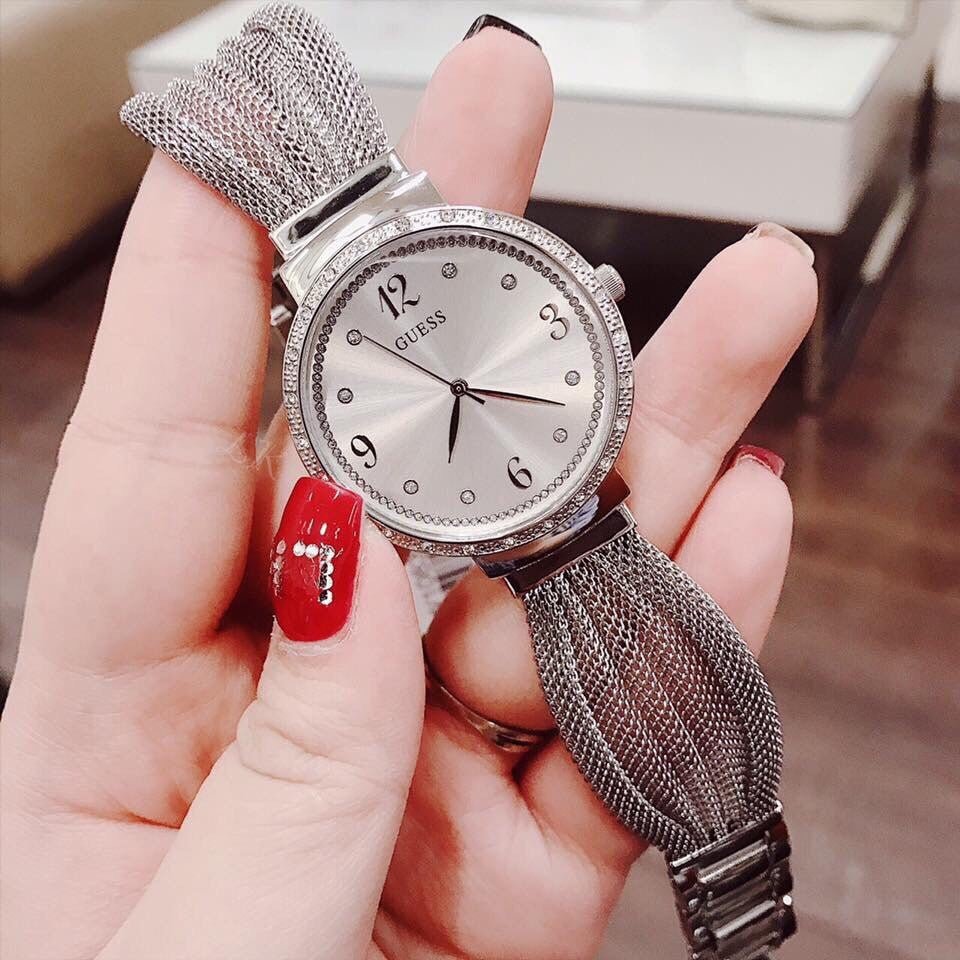 Guess Chiffon Silver Dial Silver Mesh Bracelet Watch For Women - W1083L1 Buy Now By Guess