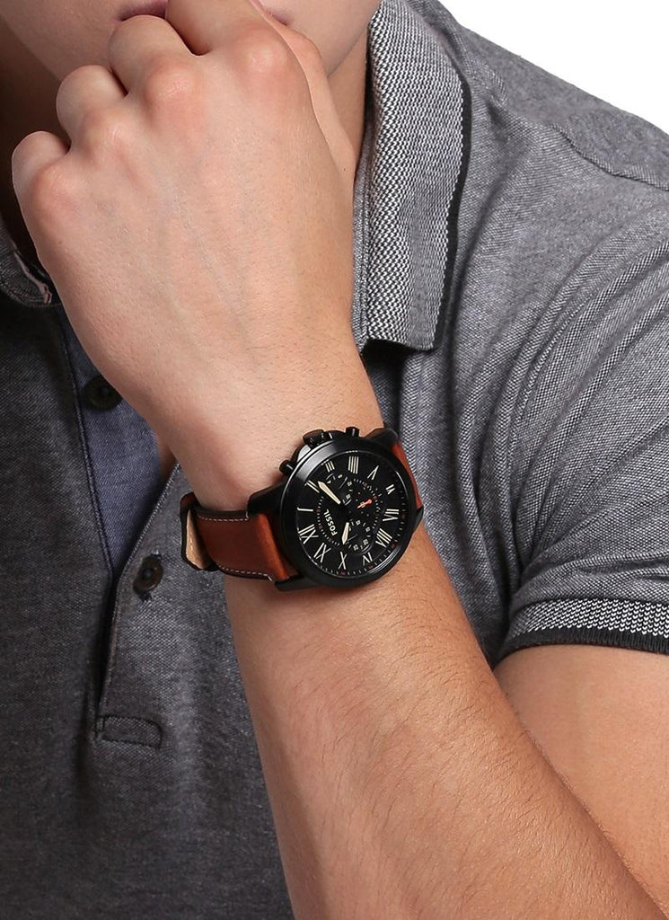Fossil Grant Chronograph Black Dial Brown Leather Strap Watch for Men - FS5241 Buy Now By Fossil
