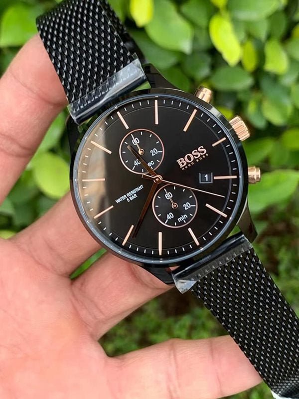 Hugo Boss Associate Black Dial Black Mesh Bracelet Watch for Men - 1513811 Buy Now By Hugo Boss