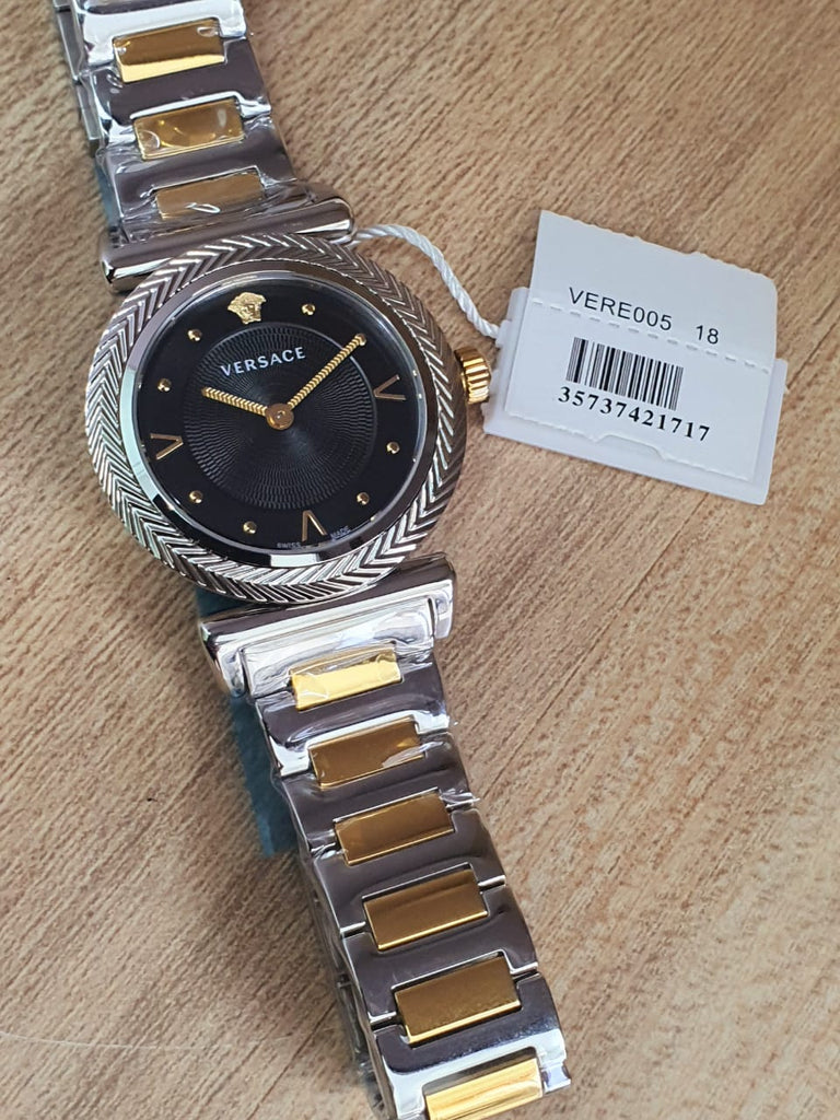 Versace V-Motif Black Dial Two Tone Steel Strap Watch for Women - VERE00518 Buy Now By Versace