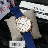 Guess Solar White Rose Gold Dial Blue Rubber Strap Watch For Women - W1135L3 Buy Now By Guess