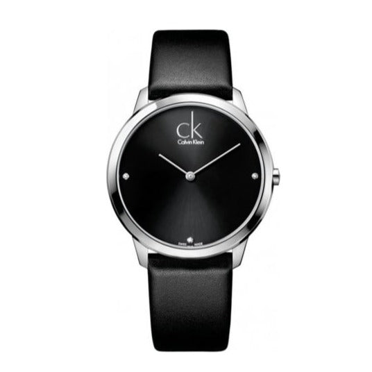 Calvin Klein Minimal Diamonds Black Dial Black Leather Strap Watch for Men - K3M211CS Buy Now By Calvin Klein