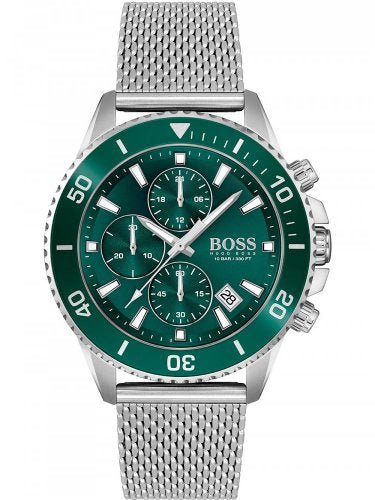 Hugo Boss Admiral Green Dial Silver Mesh Bracelet Watch for Men - 1513905 Buy Now By Hugo Boss
