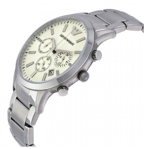 Emporio Armani Renato Chronograph Cream Dial Silver Steel Strap Watch For Men - AR2458 Buy Now By Emporio Armani