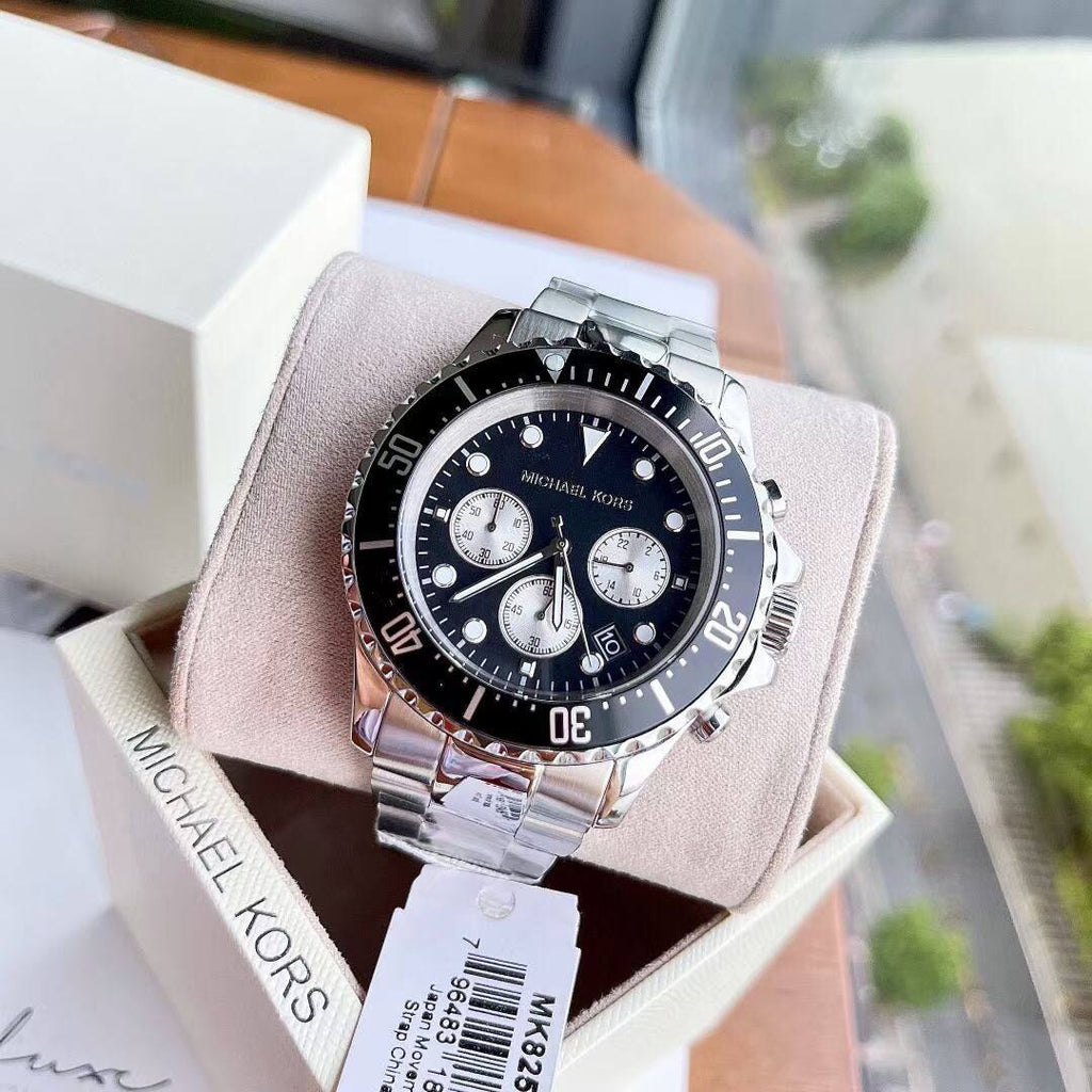 Michael Kors Everest Chronograph Black Dial Silver Steel Strap Watch For Men - MK8256 Buy Now By Michael Kors