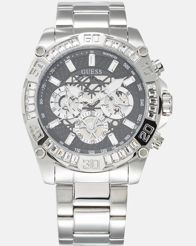 Guess Trophy Chronograph Diamonds Black Dial Silver Steel Strap Watch for Men - GW0390G1 Buy Now By Guess