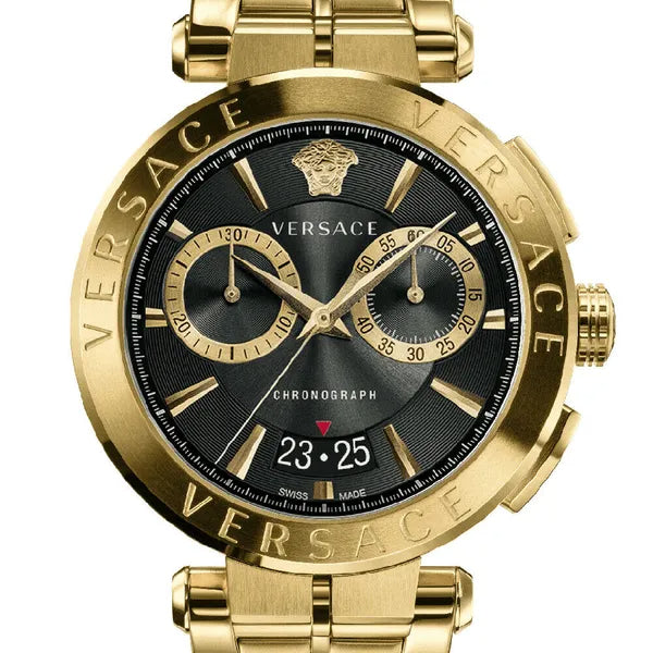 Versace Aion Chronograph Black Dial Gold Steel Strap Watch For Men - VE1D01721 Buy Now By Versace