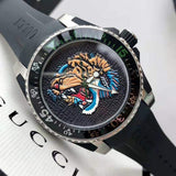 Gucci Dive Tiger Black Dial Black Rubber Strap Watch For Men - YA136318 Buy Now By Gucci