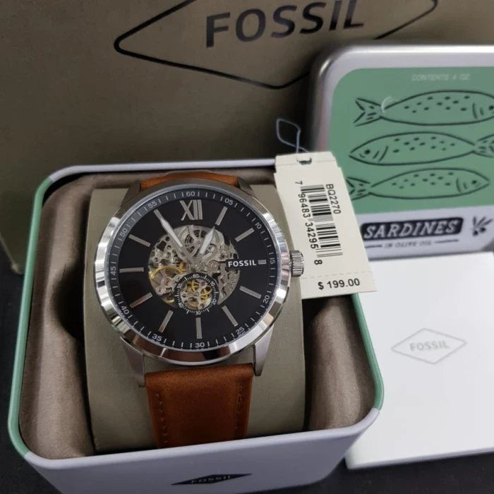 Fossil Flynn Automatic Black Dial Brown Leather Strap Watch for Men - BQ2270 Buy Now By Fossil