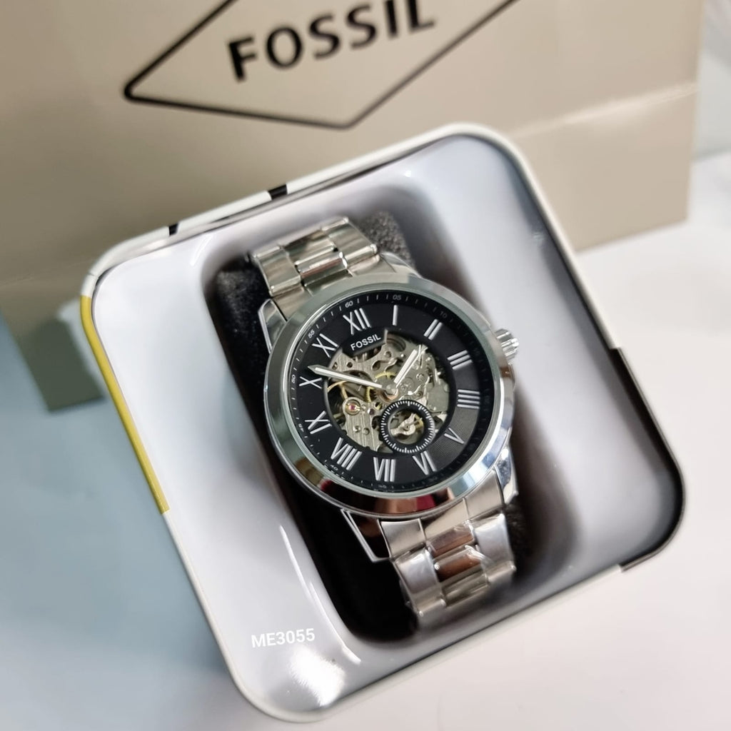 Fossil Grant Skeleton Black Dial Silver Steel Strap Watch for Men - ME3055 Buy Now By Fossil