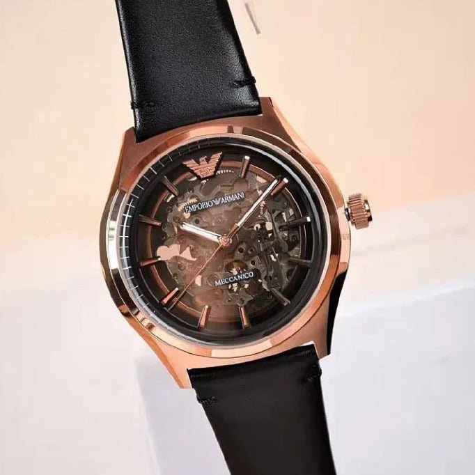 Emporio Armani Meccanico Black Dial Black Leather Watch For Men - AR60004 Buy Now By Emporio Armani