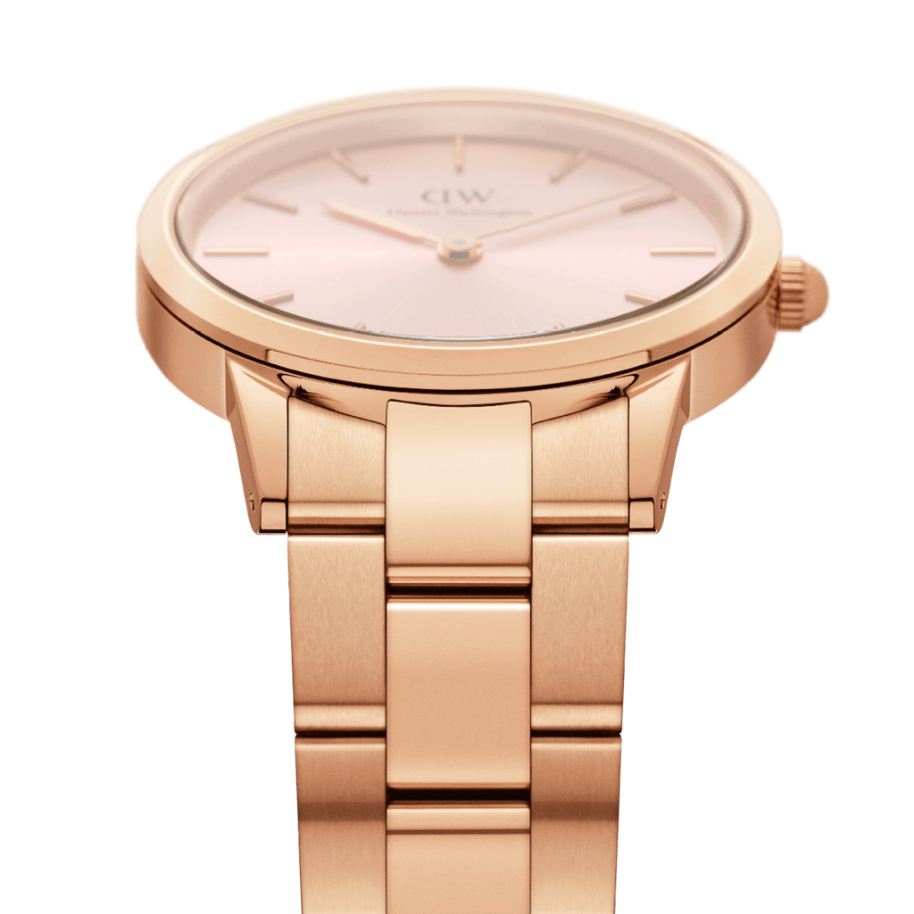 Daniel Wellington Iconic Link Pink Dial Rose Gold Steel Strap Watch For Women - DW00100335 Buy Now By Daniel Wellington