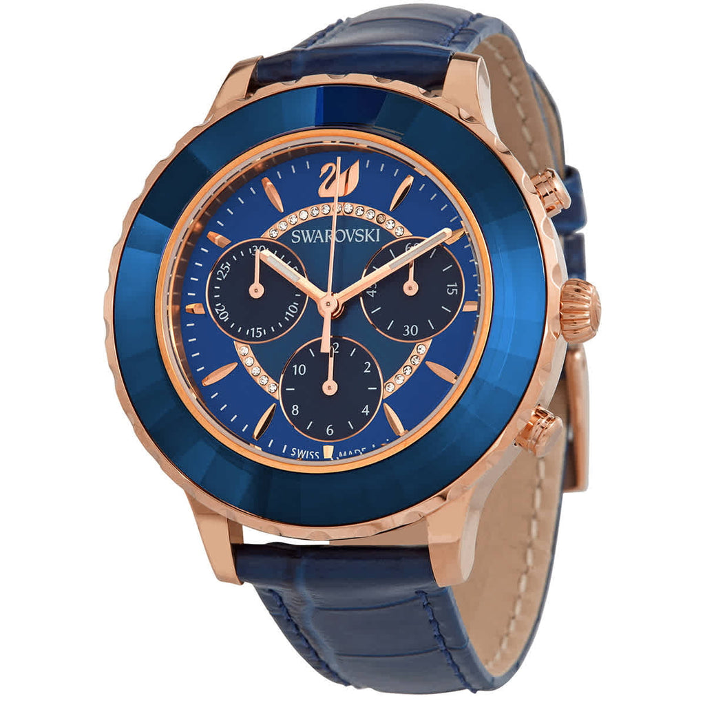 Swarovski Octea Lux Chrono Blue Dial Blue Leather Strap Watch for Women - 5563480 Buy Now By Swarovski