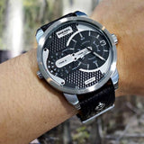 Diesel Mini Daddy Black Silver Dial Black Leather Strap Watch For Men - DZ7307 Buy Now By Diesel