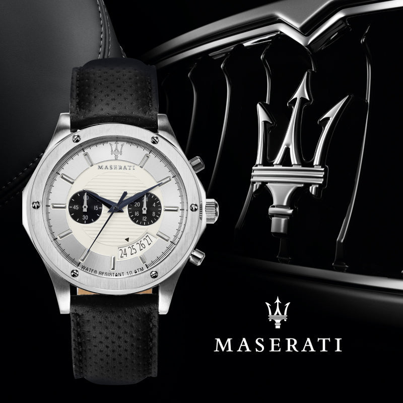 Maserati Circuito Chronograph Analog White Dial Black Leather Strap Watch for Men - R8871627005 Buy Now By Maserati