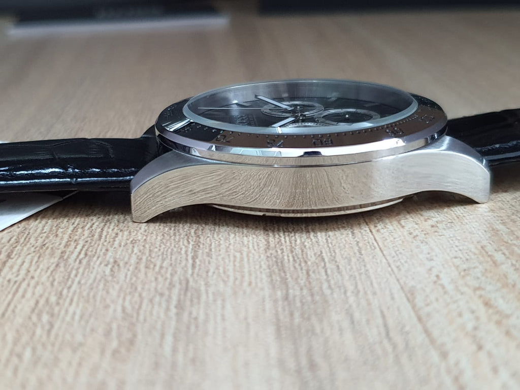 Hugo Boss Ikon Black Dial Black Leather Strap Watch for Men - 1513178