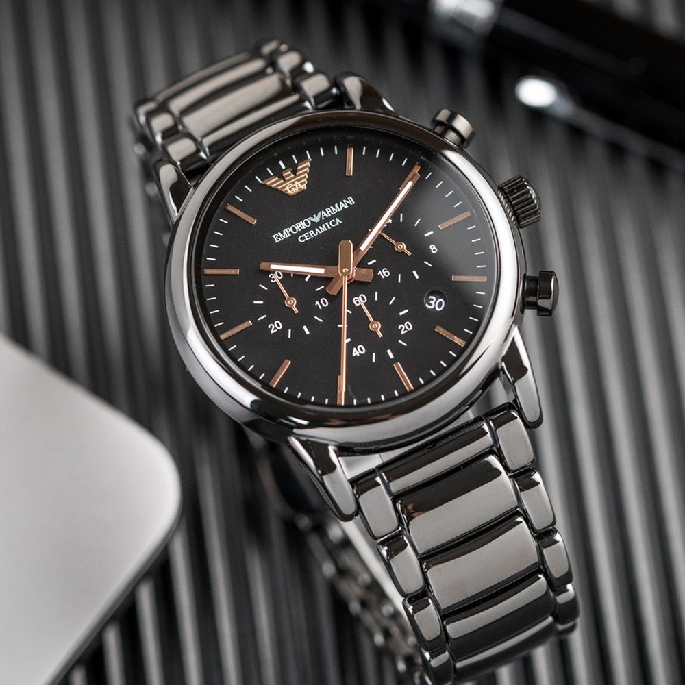 Emporio Armani Luigi Ceramic Chronograph Black Dial Black Strap Watch For Men - AR1509 Buy Now By Emporio Armani