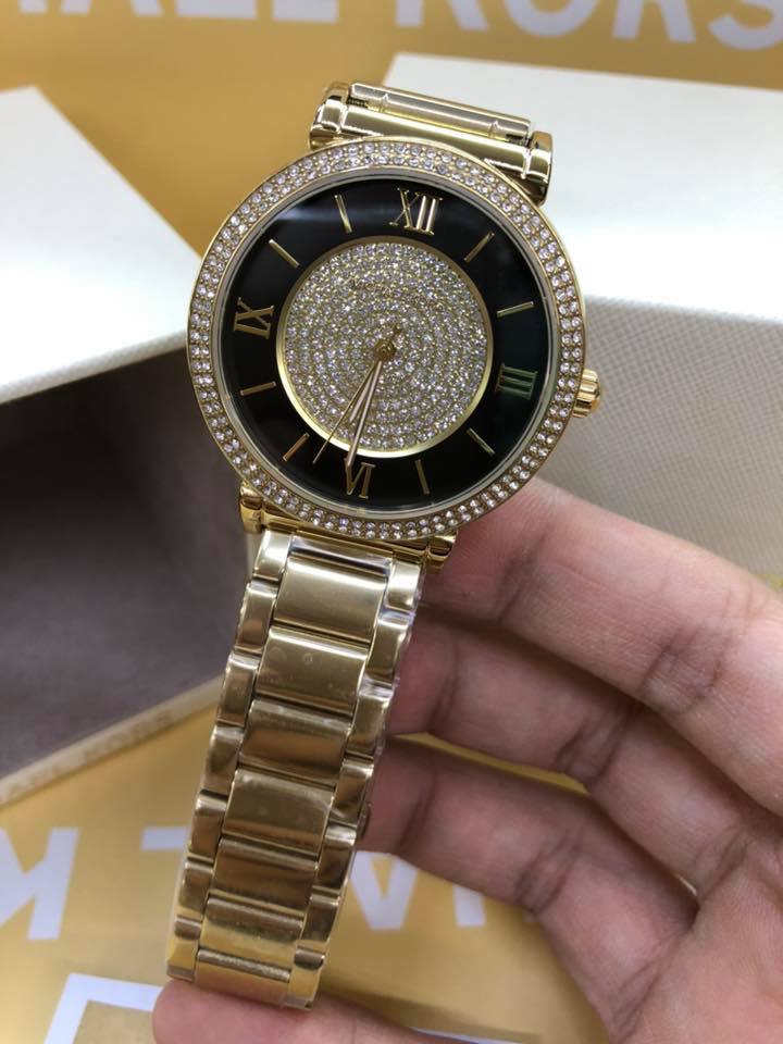 Michael Kors Catlin Black Dial Gold Steel Strap Watch for Women - MK3338 Buy Now By Michael Kors