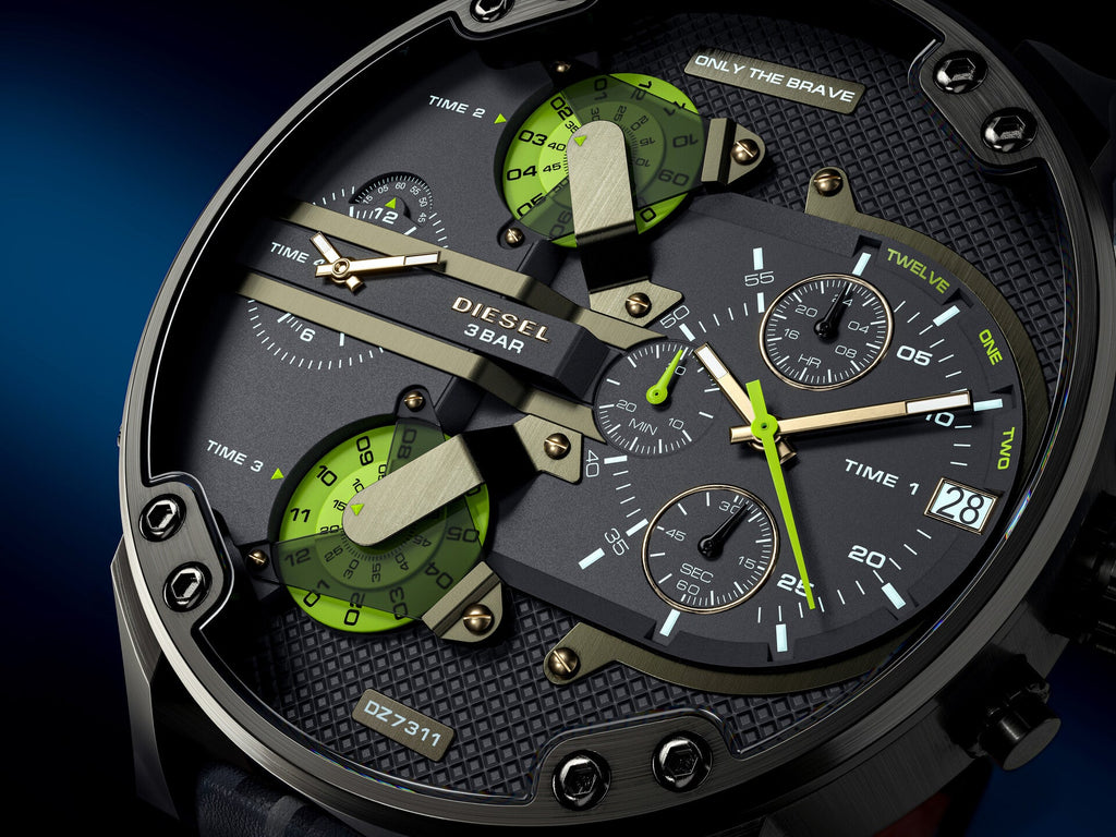 Diesel Big Daddy Chronograph Black Dial Black Leather Strap Watch For Men - DZ7311 Buy Now By Diesel