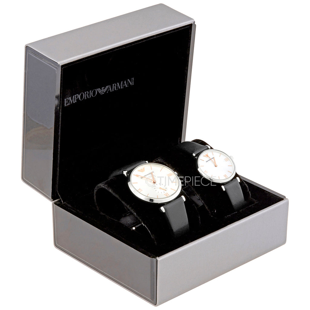 Emporio Armani Gianni T Bar Mother of Pearl Dial Black Leather Strap Watch For Women - AR90002 Buy Now By Emporio Armani