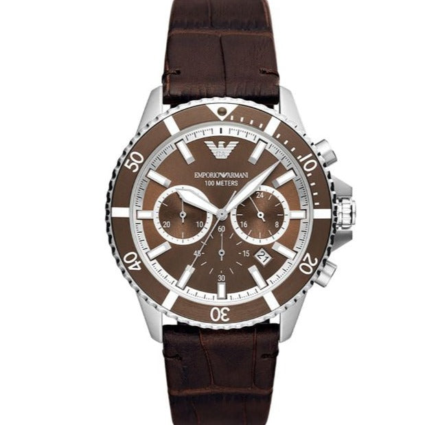 Emporio Armani Diver Chronograph Brown Dial Brown Leather Strap Watch For Men - AR11486 Buy Now By Emporio Armani
