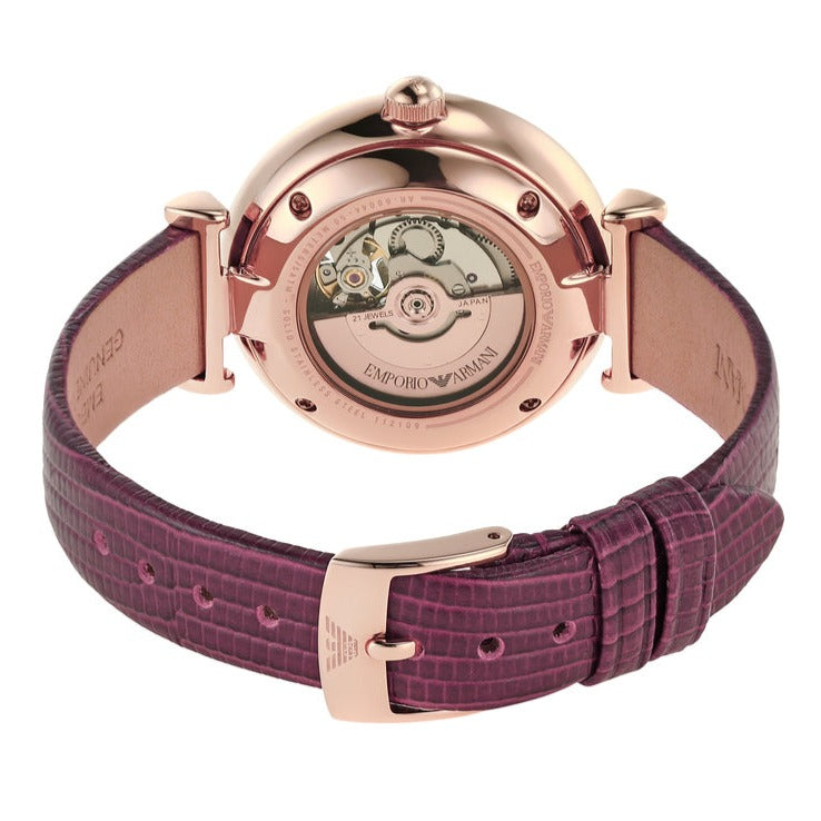 Emporio Armani Meccanico Automatic Silver Dial Burgundy Leather Strap Watch For Women - AR60044 Buy Now By Emporio Armani
