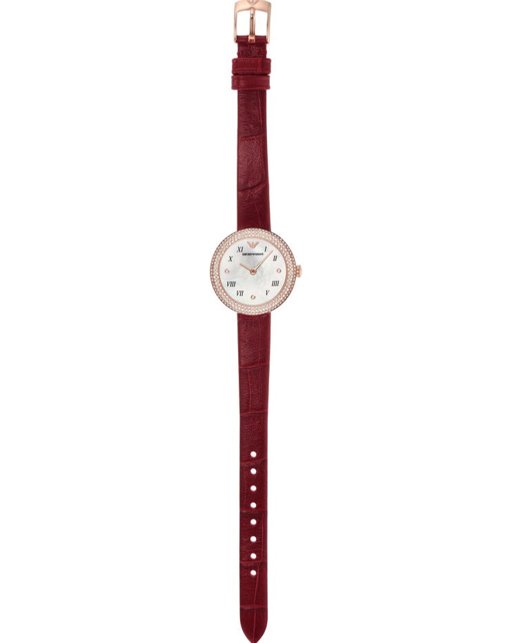 Emporio Armani Rosa Two Hand White Dial Red Leather Strap Watch For Women - AR11357 Buy Now By Emporio Armani