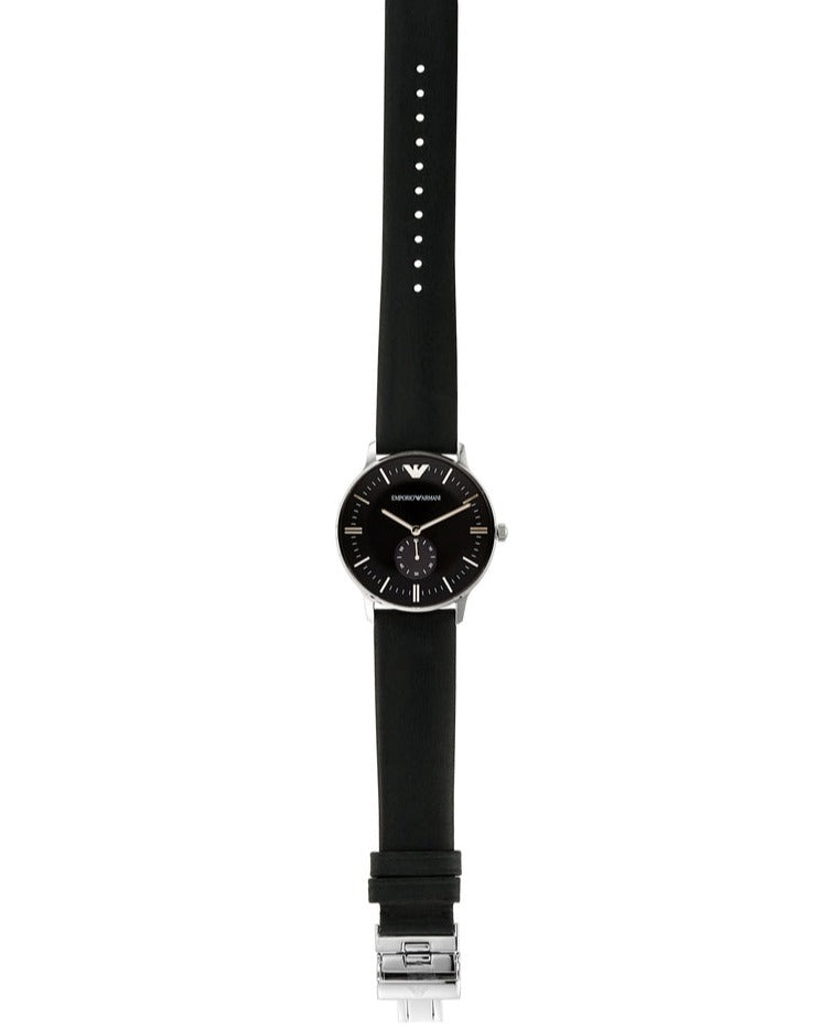 Emporio Armani Gianni Quartz Black Dial Black Leather Strap Watch For Men - AR0382 Buy Now By Emporio Armani