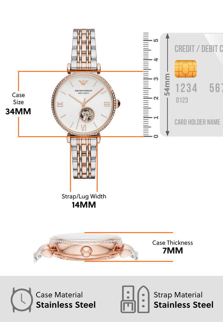 Emporio Armani Gianni T-Bar Analog White Dial Two Tone Steel Strap Watch For Women - AR60019 Buy Now By Emporio Armani