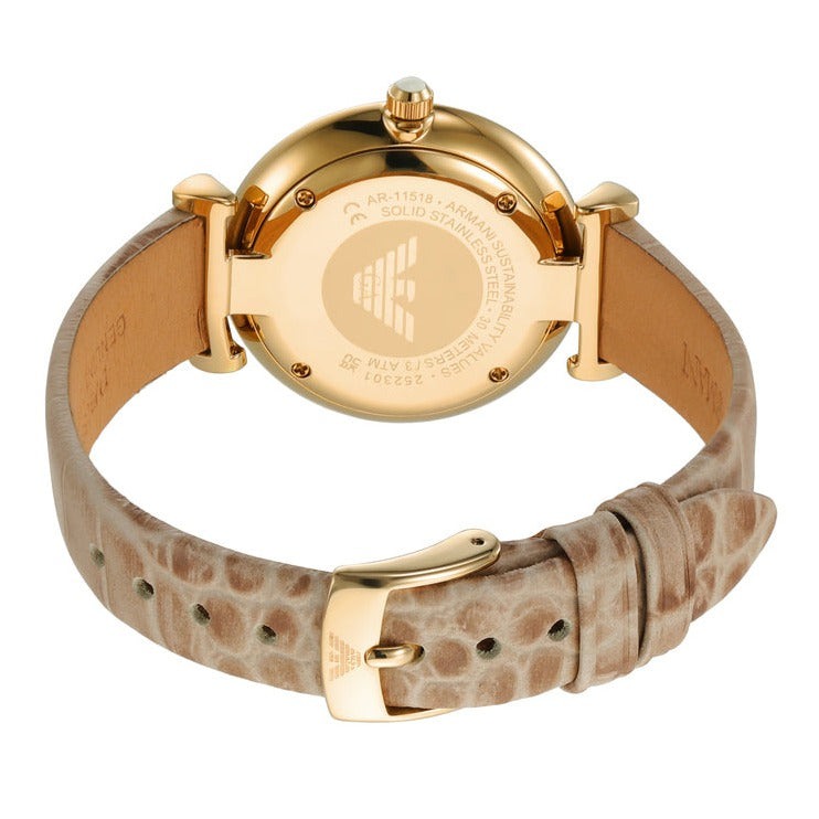 Emporio Armani Gianni T Bar Crystals Silver Dial Brown Leather Strap Watch For Women - AR11518 Buy Now By Emporio Armani