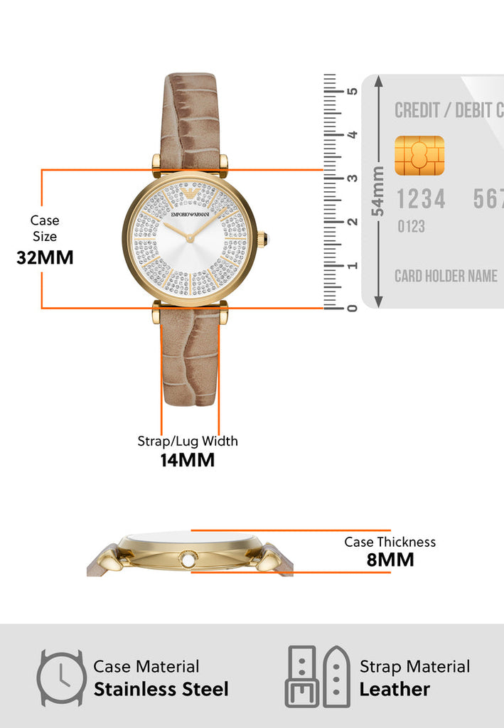 Emporio Armani Gianni T Bar Crystals Silver Dial Brown Leather Strap Watch For Women - AR11518 Buy Now By Emporio Armani