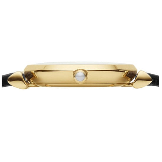 Emporio Armani Gianni T-Bar Quartz Mother of Pearl Dial Black Leather Strap Watch For Women - AR1910 Buy Now By Emporio Armani