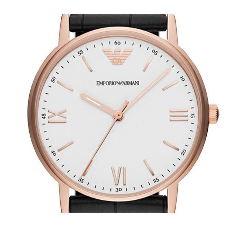 Emporio Armani Kappa Quartz White Dial Black Leather Strap Watch For Men - AR80015 Buy Now By Emporio Armani