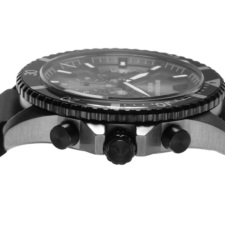 Emporio Armani Diver Chronograph Black Dial Black Silicon Strap Watch For Men - AR11515 Buy Now By Emporio Armani