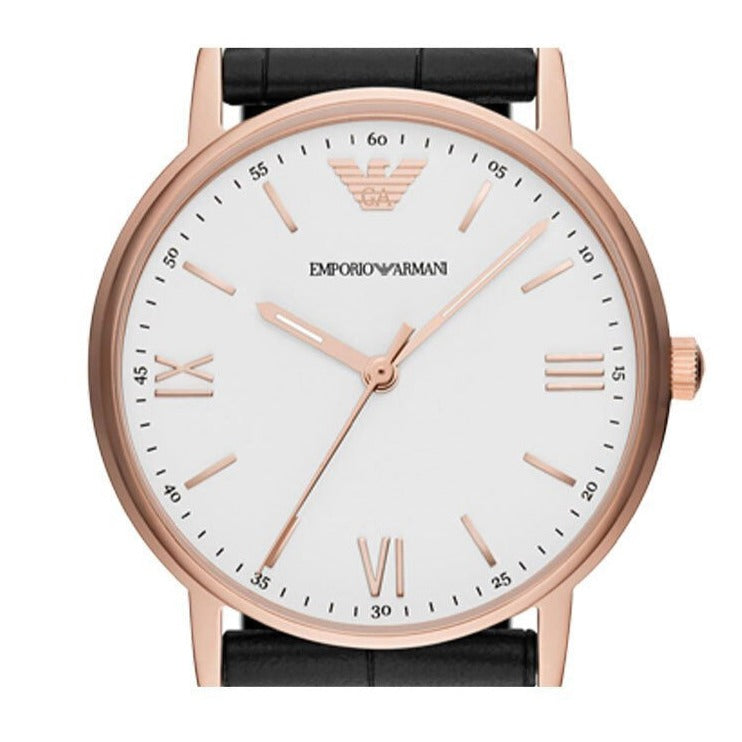 Emporio Armani Kappa Quartz White Dial Black Leather Strap Watch For Men - AR80015 Buy Now By Emporio Armani