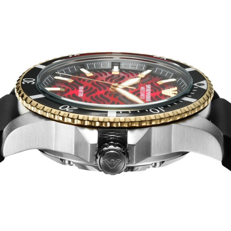 Emporio Armani Meccanico Automatic Red Dial Black Silicon Strap Watch For Men - AR60070 Buy Now By Emporio Armani