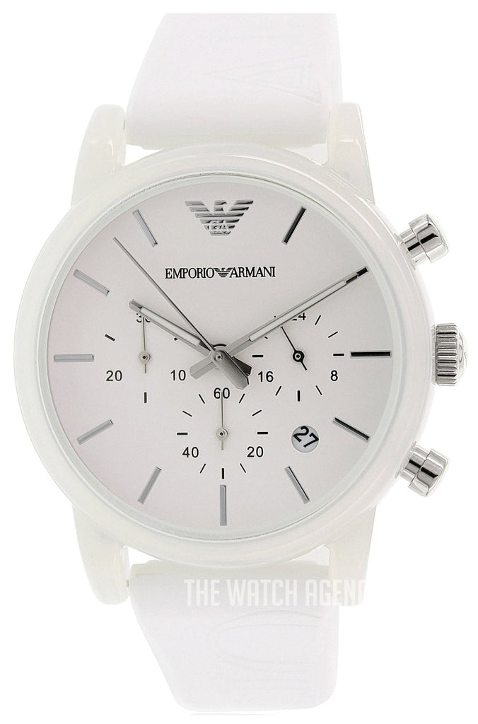 Emporio Armani Classic Chronograph White Dial White Rubber Strap Watch For Men - AR1054 Buy Now By Emporio Armani