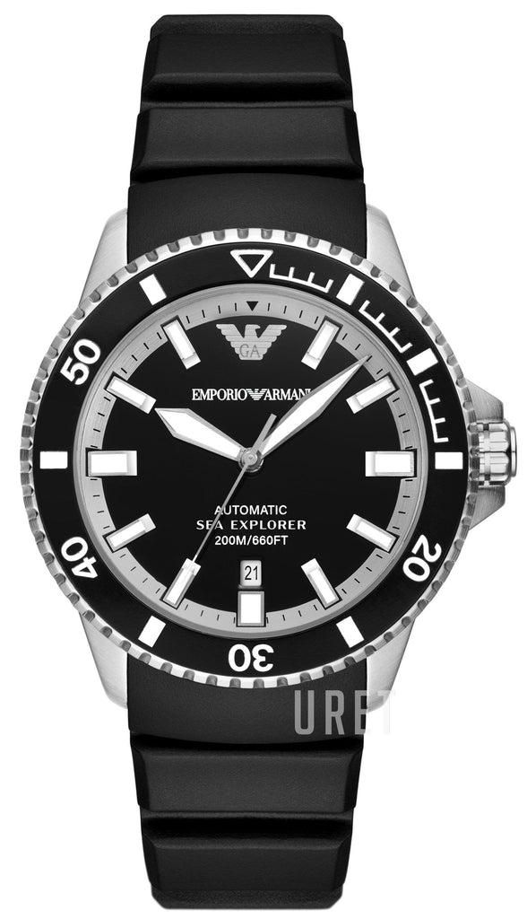 Emporio Armani Sea Explorer Automatic Black Dial Black Silicone Strap Watch For Men - AR60078 Buy Now By Emporio Armani