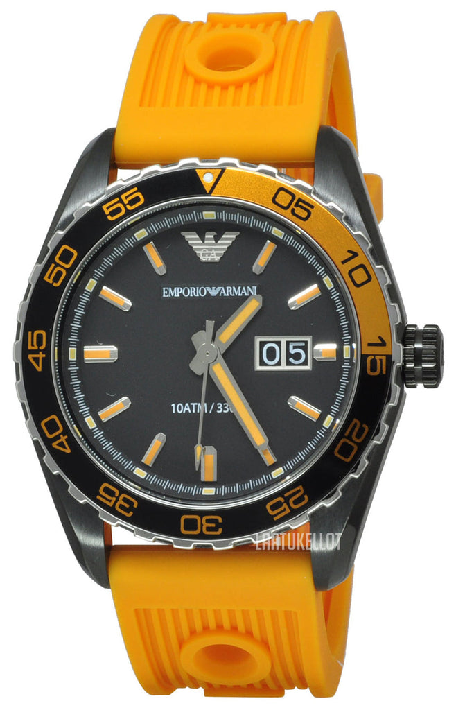 Emporio Armani Sportivo Quartz Black Dial Orange Rubber Strap Watch For Men - AR6046 Buy Now By Emporio Armani