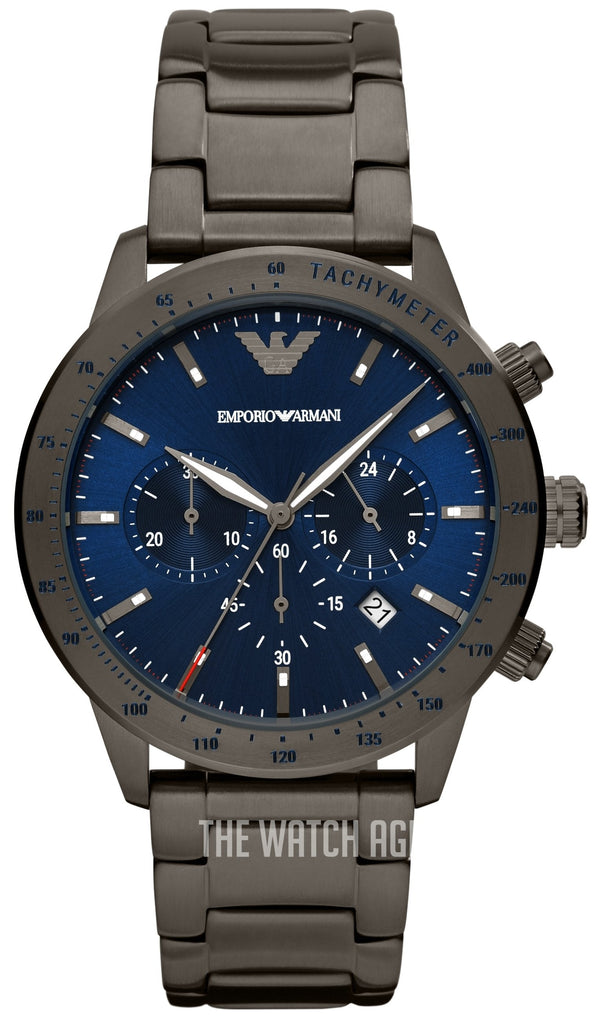 Emporio Armani Mario Chronograph Blue Dial Grey Steel Strap Watch For Men - AR80045 Buy Now By Emporio Armani