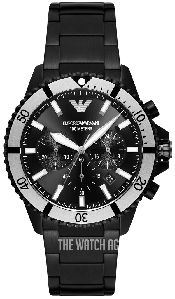 Emporio Armani Diver Chronograph Black Dial Black Steel Strap Watch For Men - AR80050 Buy Now By Emporio Armani