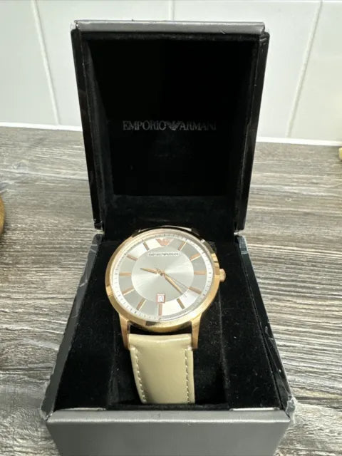 Emporio Armani Classic Quartz Silver Dial Beige Leather Strap Watch For Men - AR2464 Buy Now By Emporio Armani