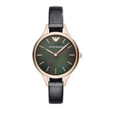 Emporio Armani Aurora Mother Of Pearl Black Dial Black Leather Strap Watch For Women - AR11056 Buy Now By Emporio Armani