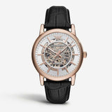 Emporio Armani Luigi Skeleton Silver Dial Black Leather Strap Watch For Men - AR60007 Buy Now By Emporio Armani
