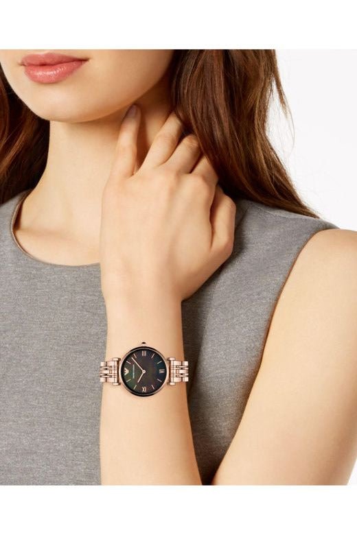 Emporio Armani Gianni T-Bar Black Dial Rose Gold Strap Watch For Women - AR11145 Buy Now By Emporio Armani