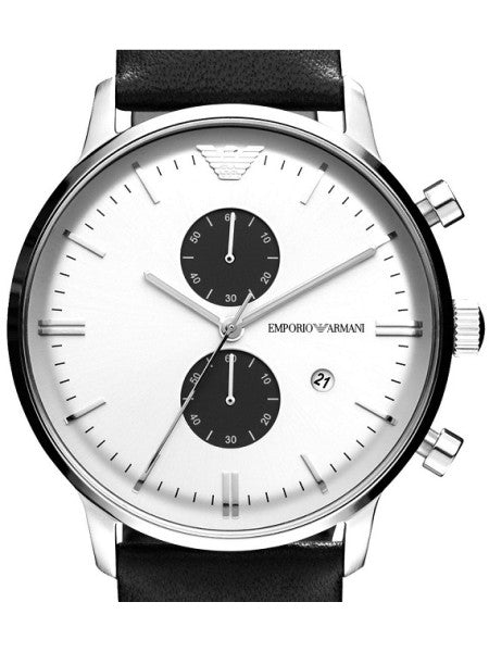 Emporio Armani Gianni White Dial Black Leather Strap Watch For Men - AR0385 Buy Now By Emporio Armani