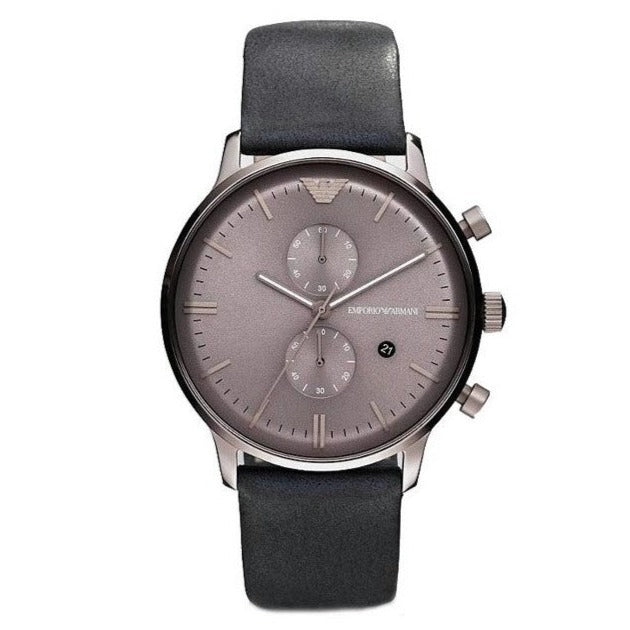 Emporio Armani Classic Grey Dial Grey Leather Strap Watch For Men - AR0388 Buy Now By Emporio Armani