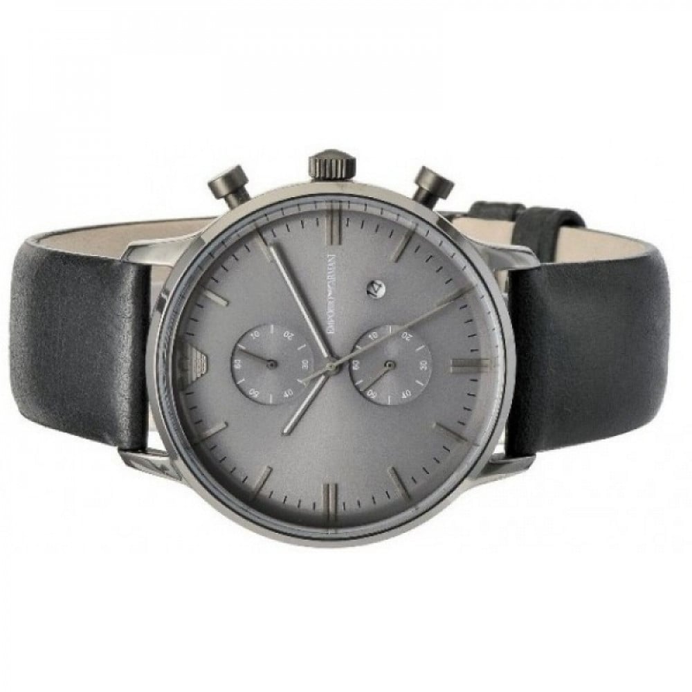Emporio Armani Classic Grey Dial Grey Leather Strap Watch For Men - AR0388 Buy Now By Emporio Armani