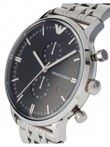 Emporio Armani Chronograph Black Dial Silver Steel Strap Watch For Men - AR0389 Buy Now By Emporio Armani